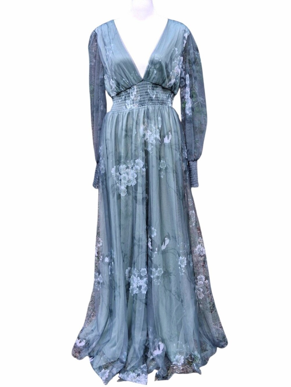 Baltic Born Layla Tulle Maxi Dress Dusty Green Floral Size Large NWT - Picture 6 of 16